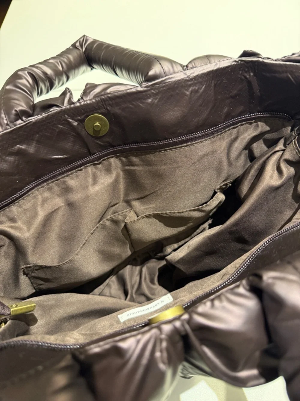 Anthropologie Shiny Dark Brown Quilted Tote - Picture 4 of 4